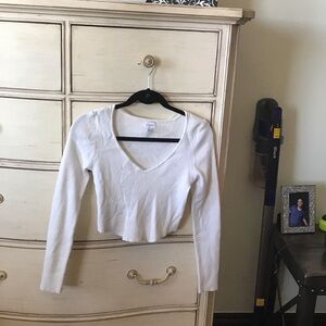 La Hearts White V-Neck Crop Top